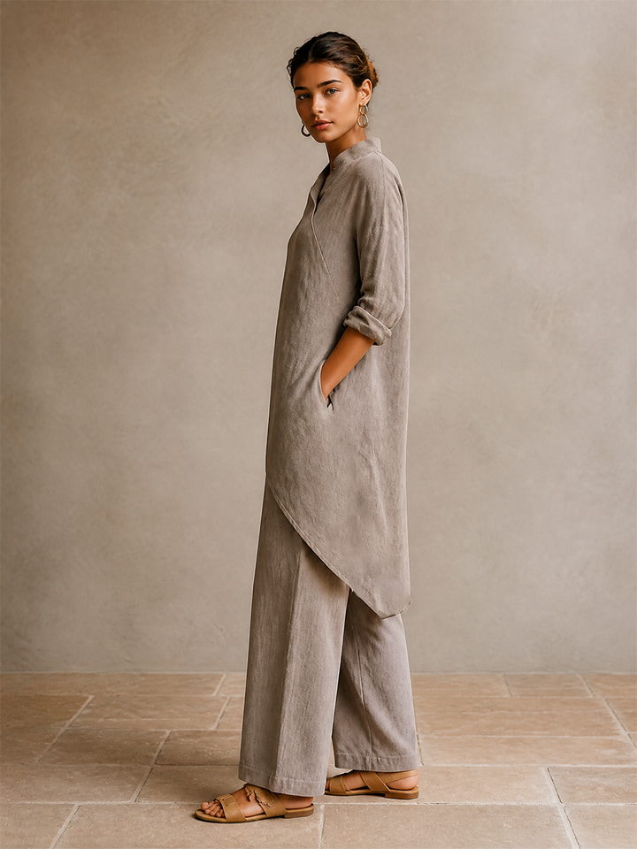 Women's Asymmetric Wrap Linen Vacation Two‑Piece Set MDZ1471H8LYL