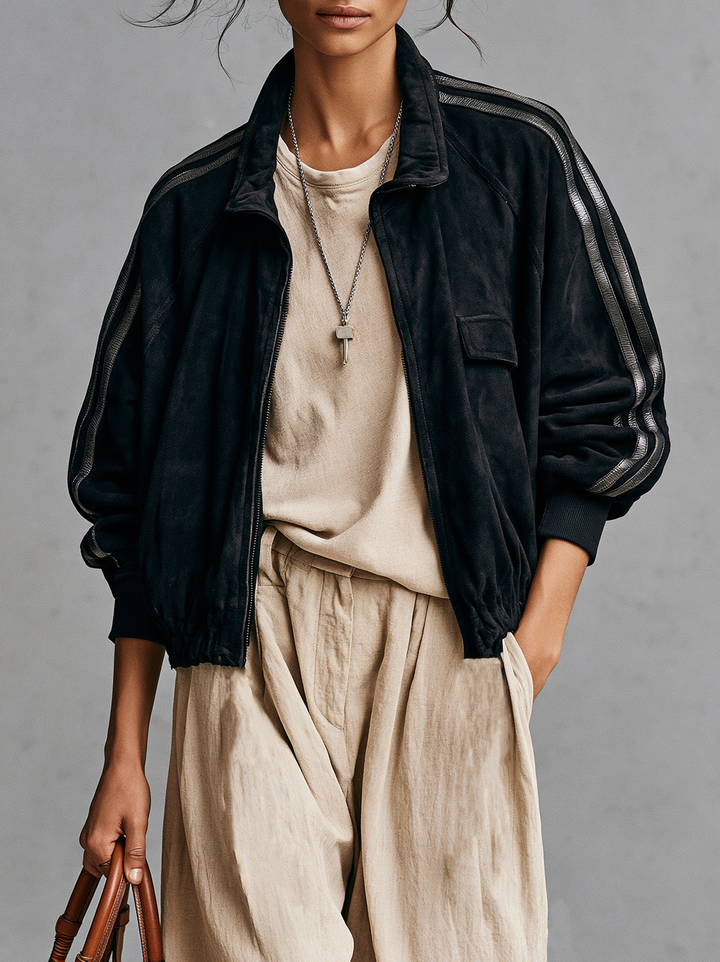 Chaqueta bomber de mujer de antelina estilo vintage MDZ3163H4WY