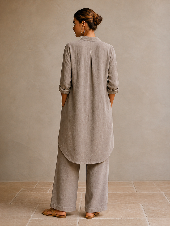 Women's Asymmetric Wrap Linen Vacation Two‑Piece Set MDZ1471H8LYL
