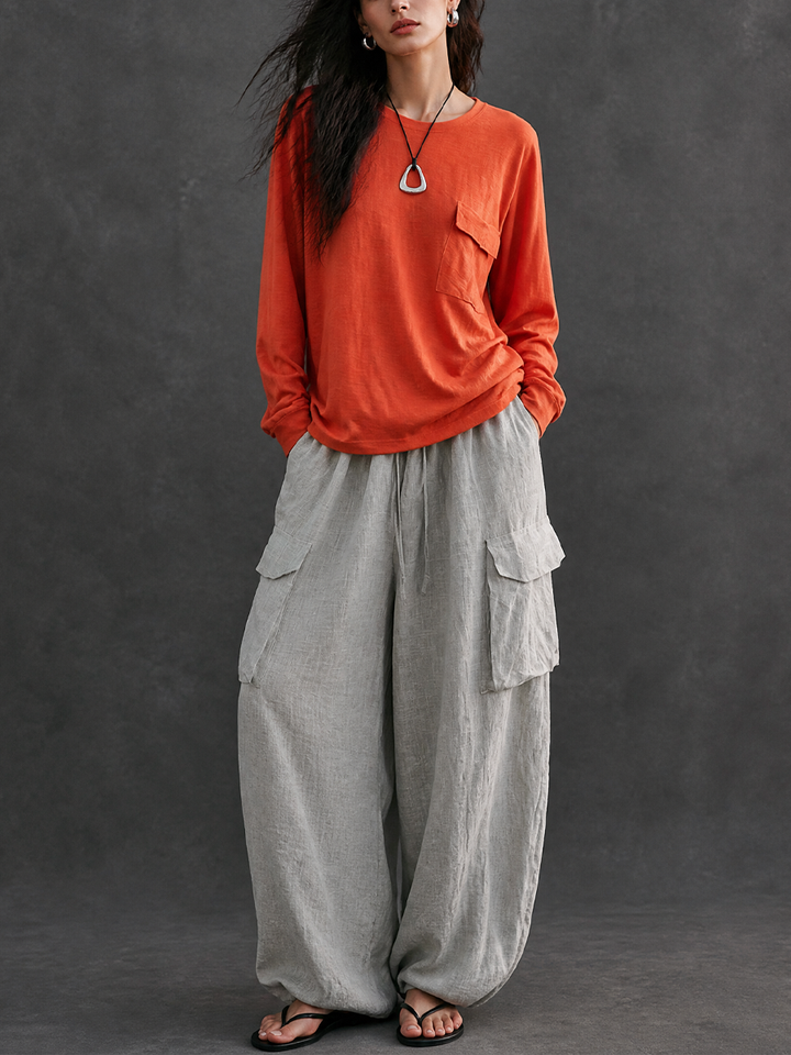 Women's Casual Crew Neck T-shirt And Cargo Pants Set MDZ1093H8GMJ