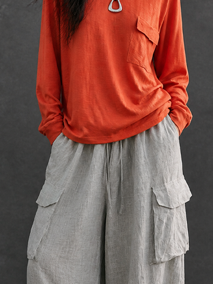 Women's Casual Crew Neck T-shirt And Cargo Pants Set MDZ1093H8GMJ