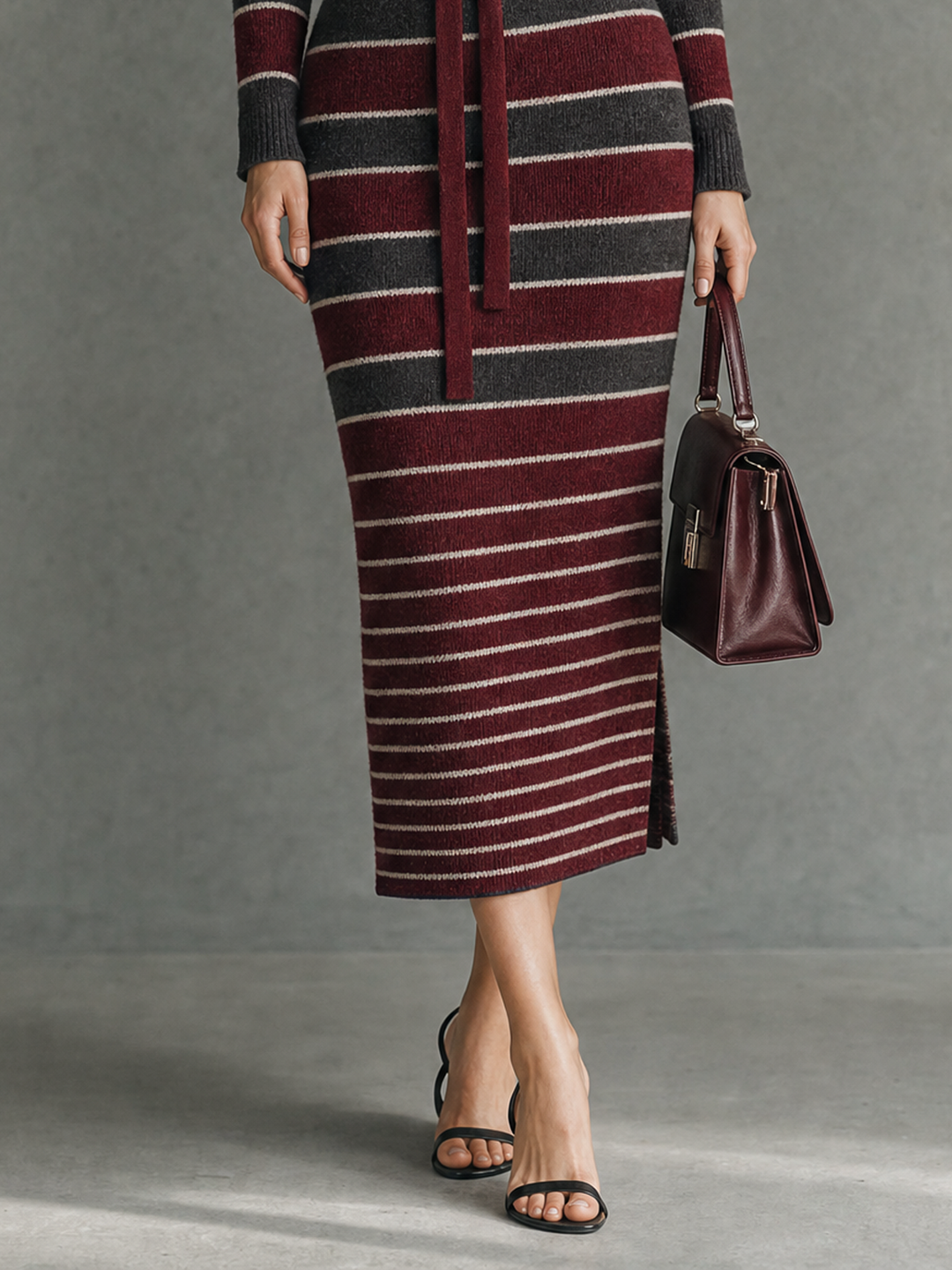 Women's Vintage Striped Boat-Neck Slim-Fit Sweater Dress MDZ2507H7WY