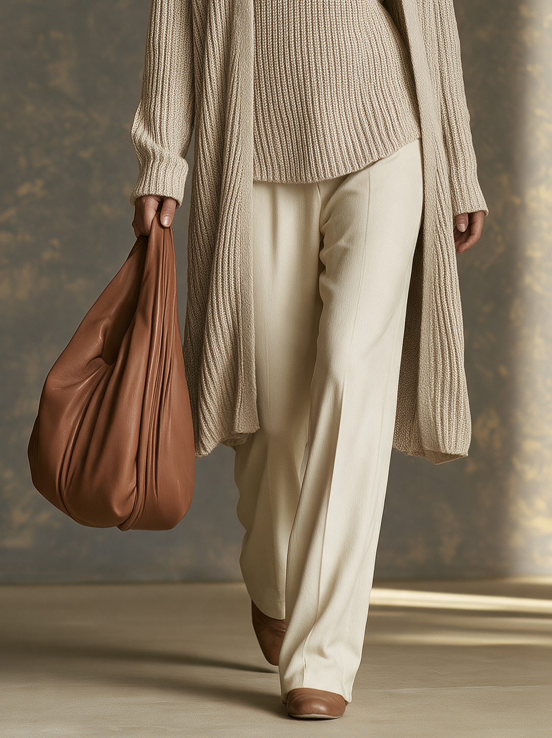 Women's 3-Piece Set: Minimalist Knit Vest, Straight-Leg Trousers, And Long, Buttonless Cardigan MDZ2770H0WY