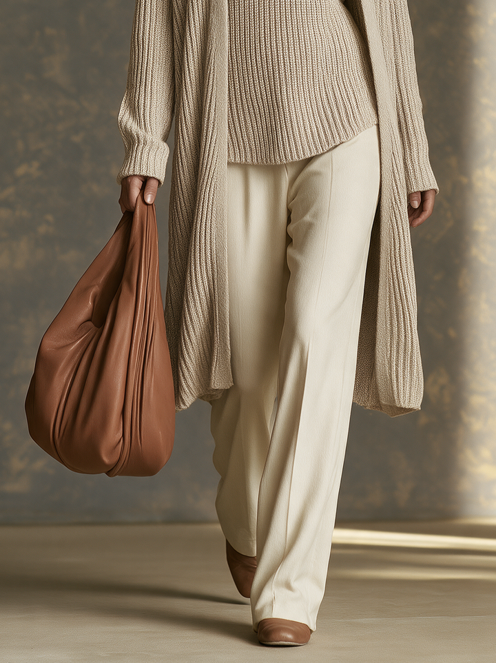 Women's 3-Piece Set: Minimalist Knit Vest, Straight-Leg Trousers, And Long, Buttonless Cardigan MDZ2770H0WY