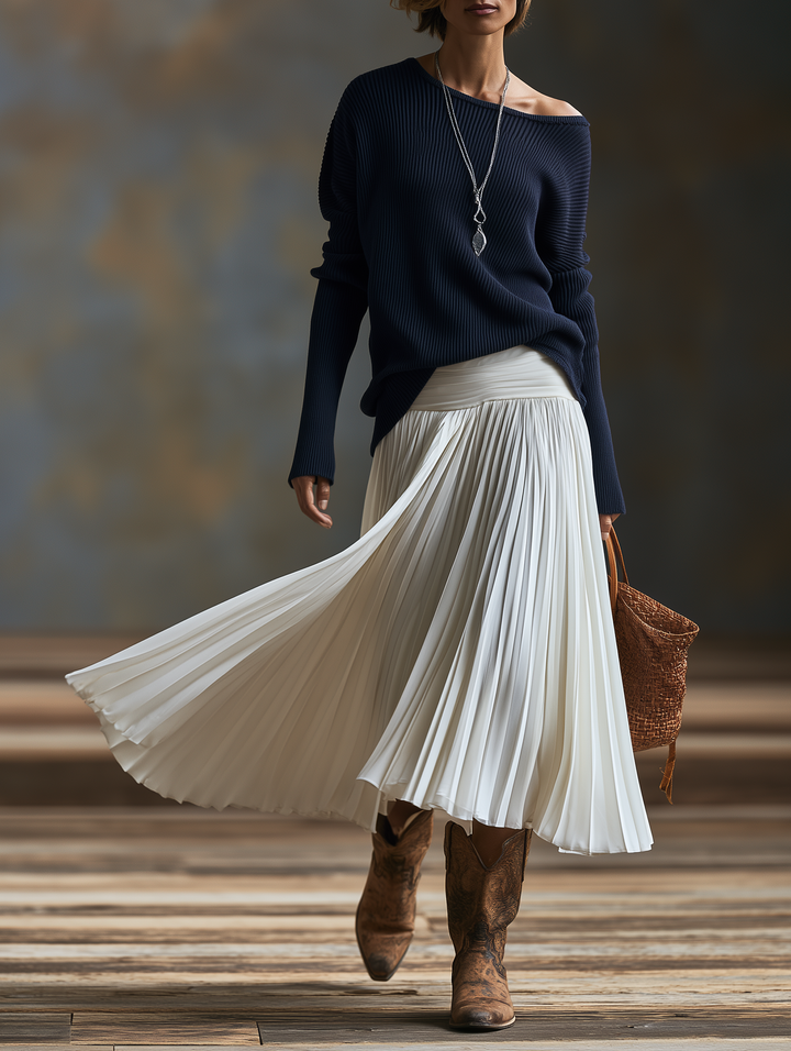 Conjunto de suéter de manga larga y falda plisada vintage para mujer MDZ2891H9WY