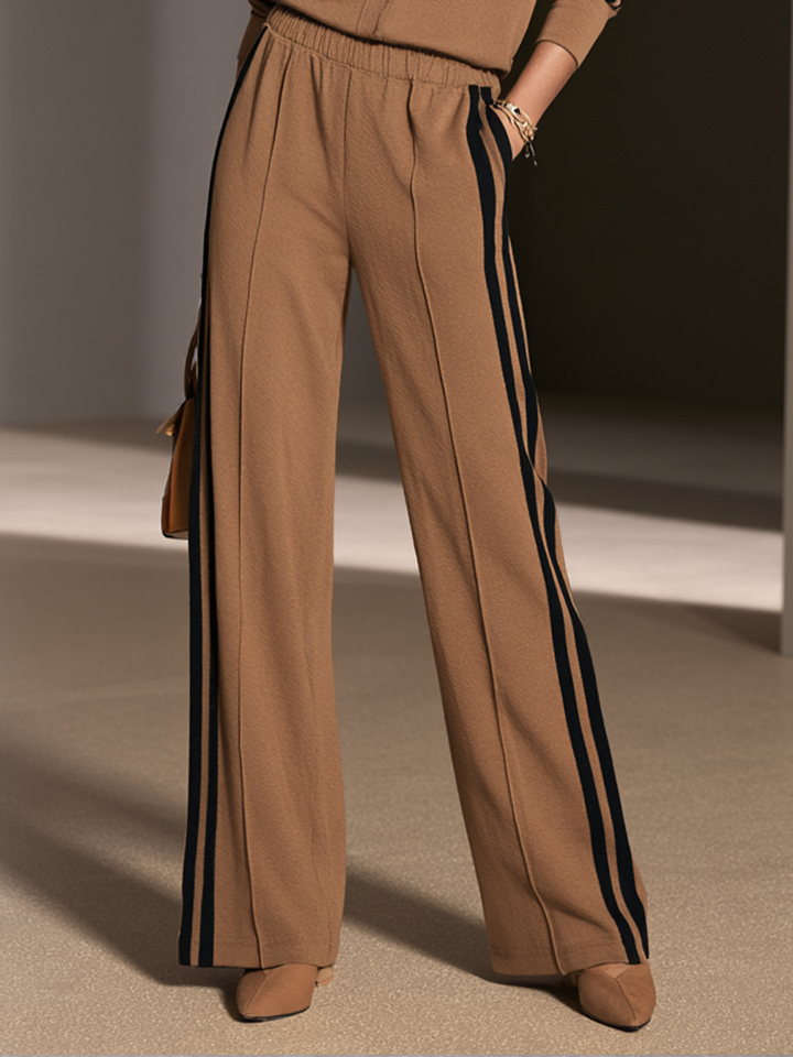 Conjunto de pantalón de pierna ancha con cuello alto y rayas en contraste para mujer MDZ0103I7GMJ