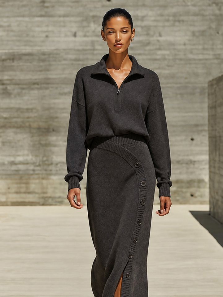 Women's Half‑Zip Knit Two‑Piece Set For Fall Office MDZ0382I4LYL
