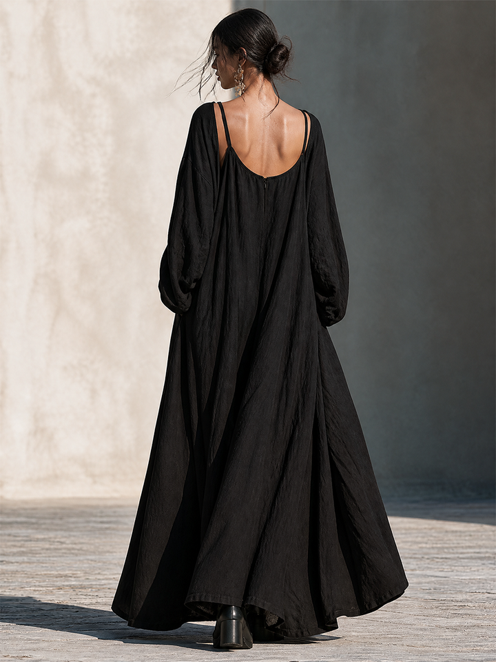 Vestido maxi de lino fluido falso de dos piezas para vacaciones MDZ0365I7LYL