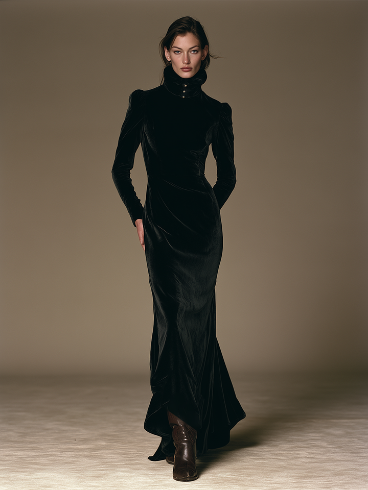 Vestido de fiesta de terciopelo con cuello alto y corte sirena para mujer MDZ0312I8LYL