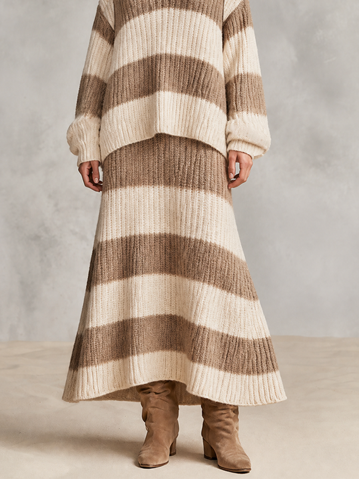 Women's Oversized Striped Ribbed Knit Set For Fall Daily MDZ0349I1LYL