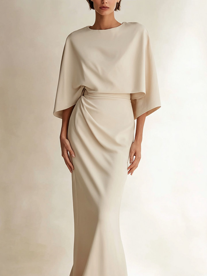 Women's Off‑White Cape Draped Mermaid Evening Gown MDZ0321I6R