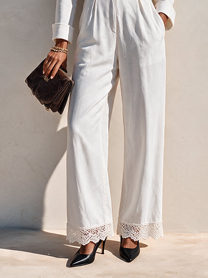 Women's Suit-Loop Lace Hem Cotton Blend Jumpsuit MDZ0338I8ZRK