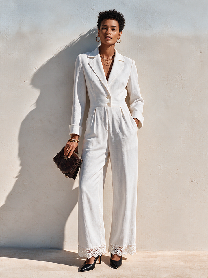 Women's Suit-Loop Lace Hem Cotton Blend Jumpsuit MDZ0338I8ZRK