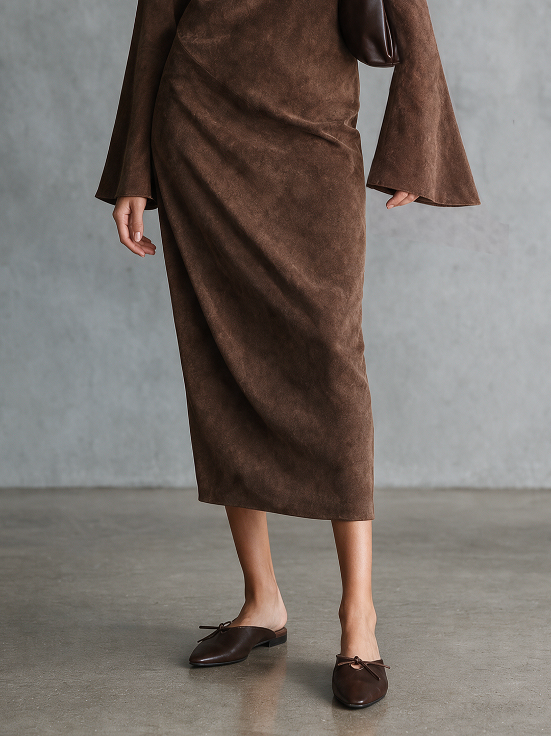 Vestido Elegante de Ante para Mujer con Corsé de Satén y Detalle de Un Hombro MDZ0300I4WY