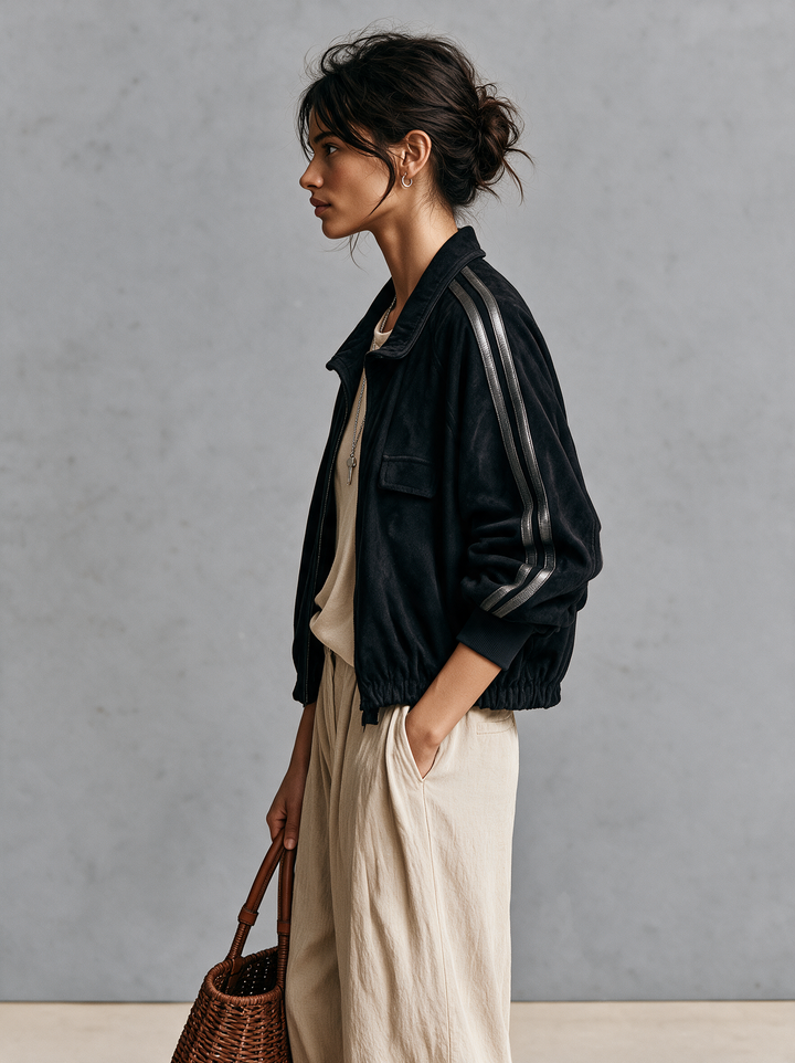 Chaqueta bomber de mujer de antelina estilo vintage MDZ3163H4WY