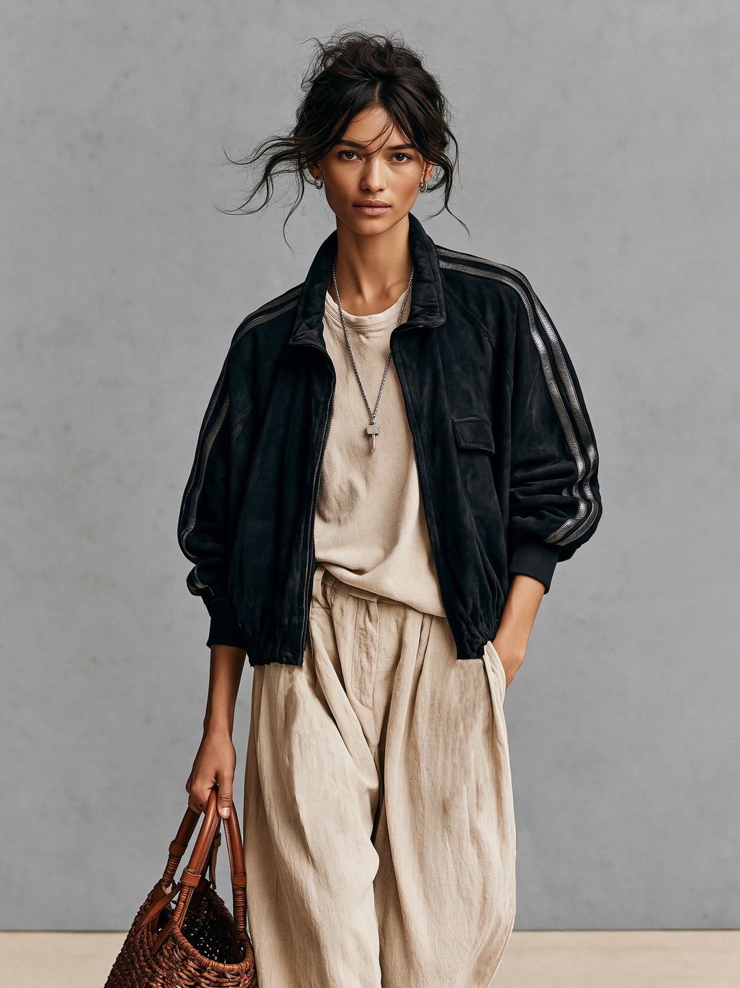 Chaqueta bomber de mujer de antelina estilo vintage MDZ3163H4WY