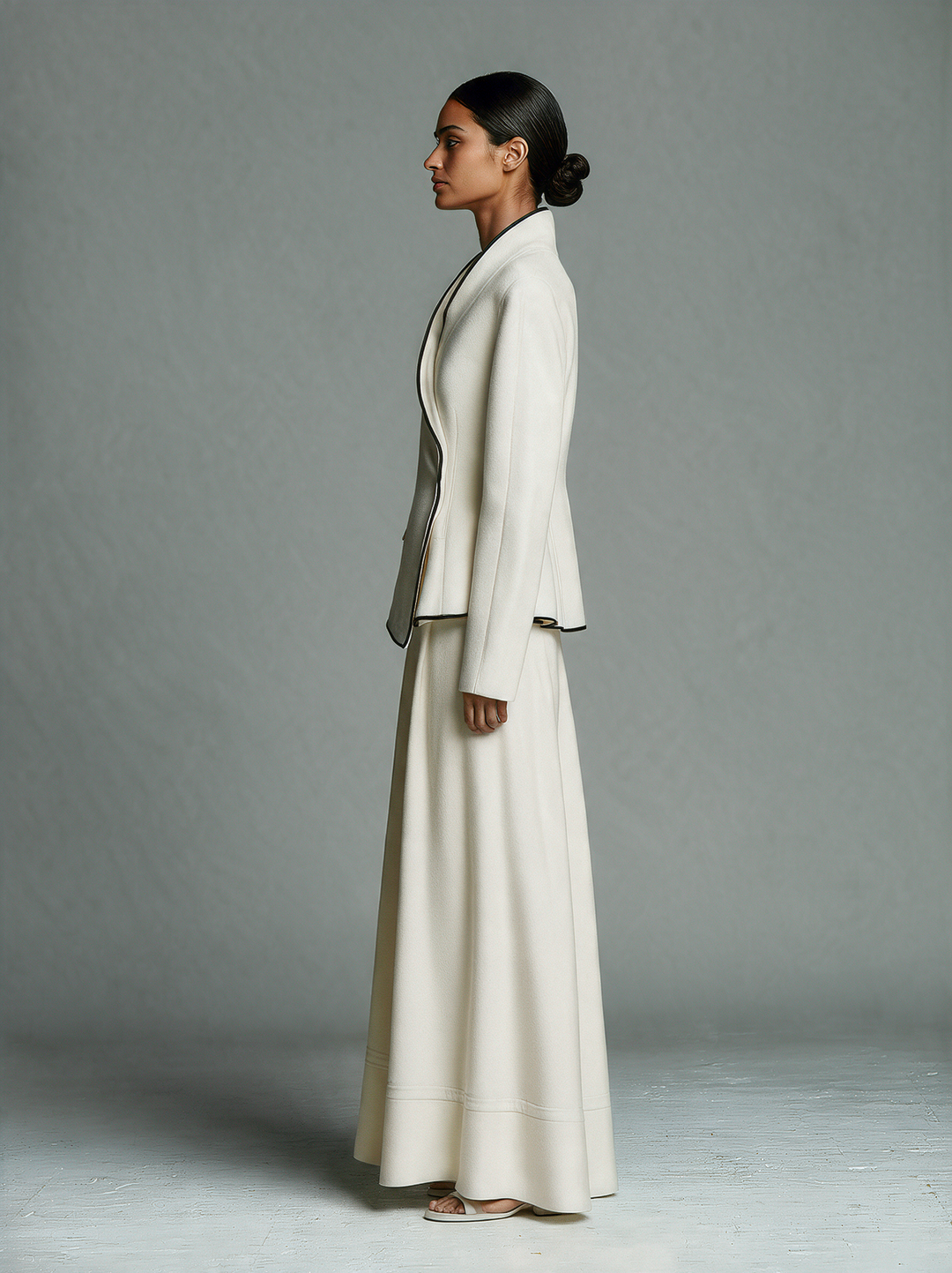 Women's Off‑White Asymmetric Wrap Jacket With Contrast Piping MDZ0442I3R