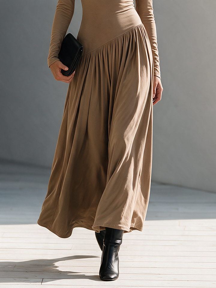 Vestido largo de punto al bies con cuello drapeado elegante para mujer MDZ0467I1ZRK