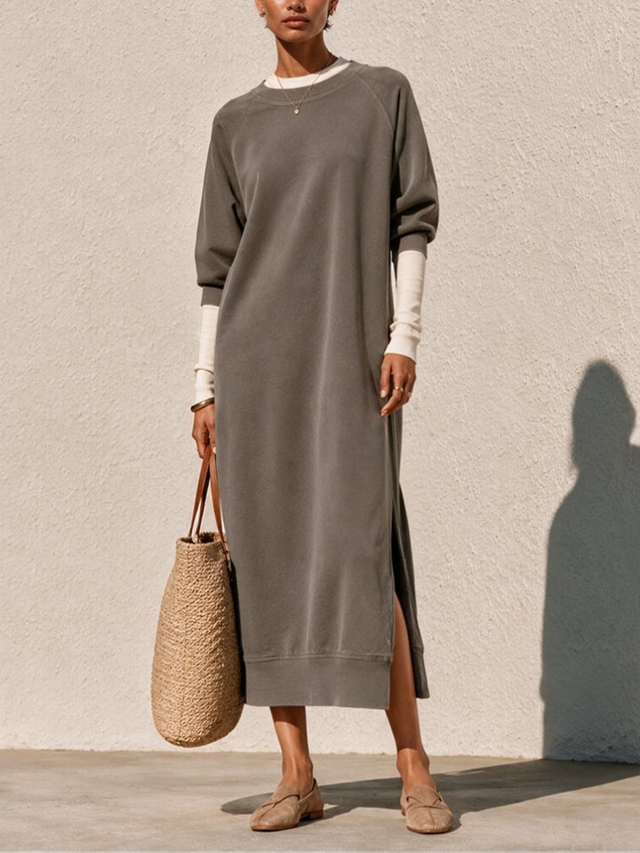 Vestido maxi informal de cuello redondo con efecto de capas para mujer MDZ0355I5GMJ
