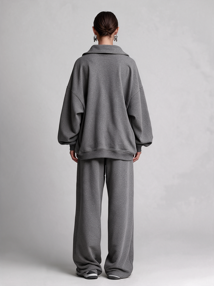 Women's Half‑Zip Collar Oversized Sweatshirt & Wide‑Leg Sweatpants Set MDZ0743I9R