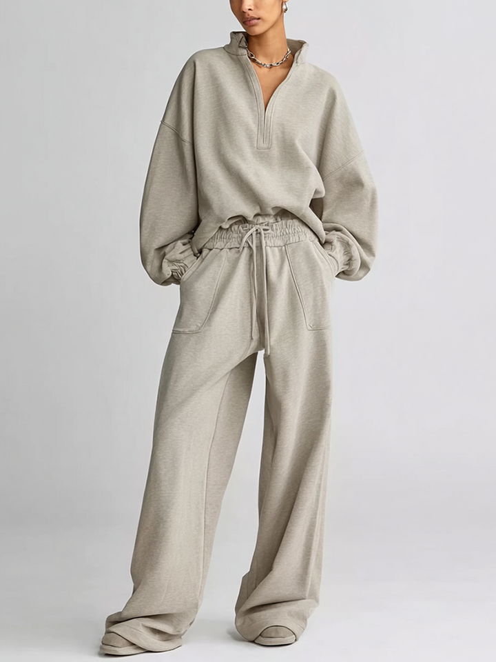 Women's Half‑Zip Stand‑Collar Oversized Sweatshirt MDZ0748I3R