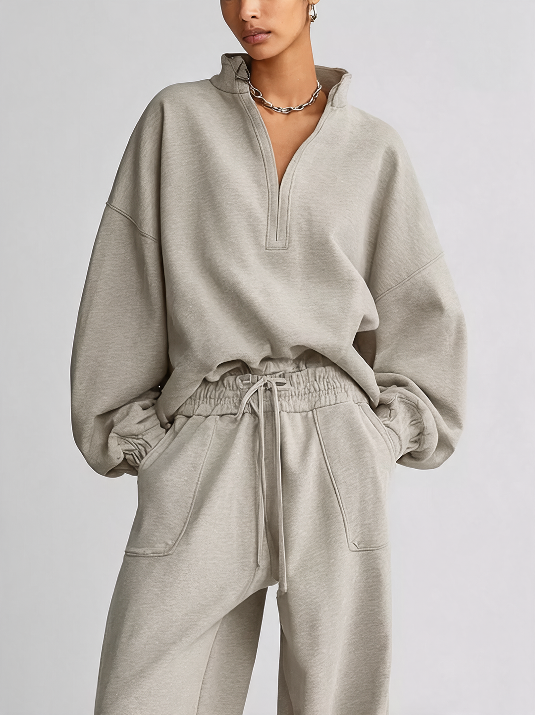 Women's Half‑Zip Stand‑Collar Oversized Sweatshirt MDZ0748I3R