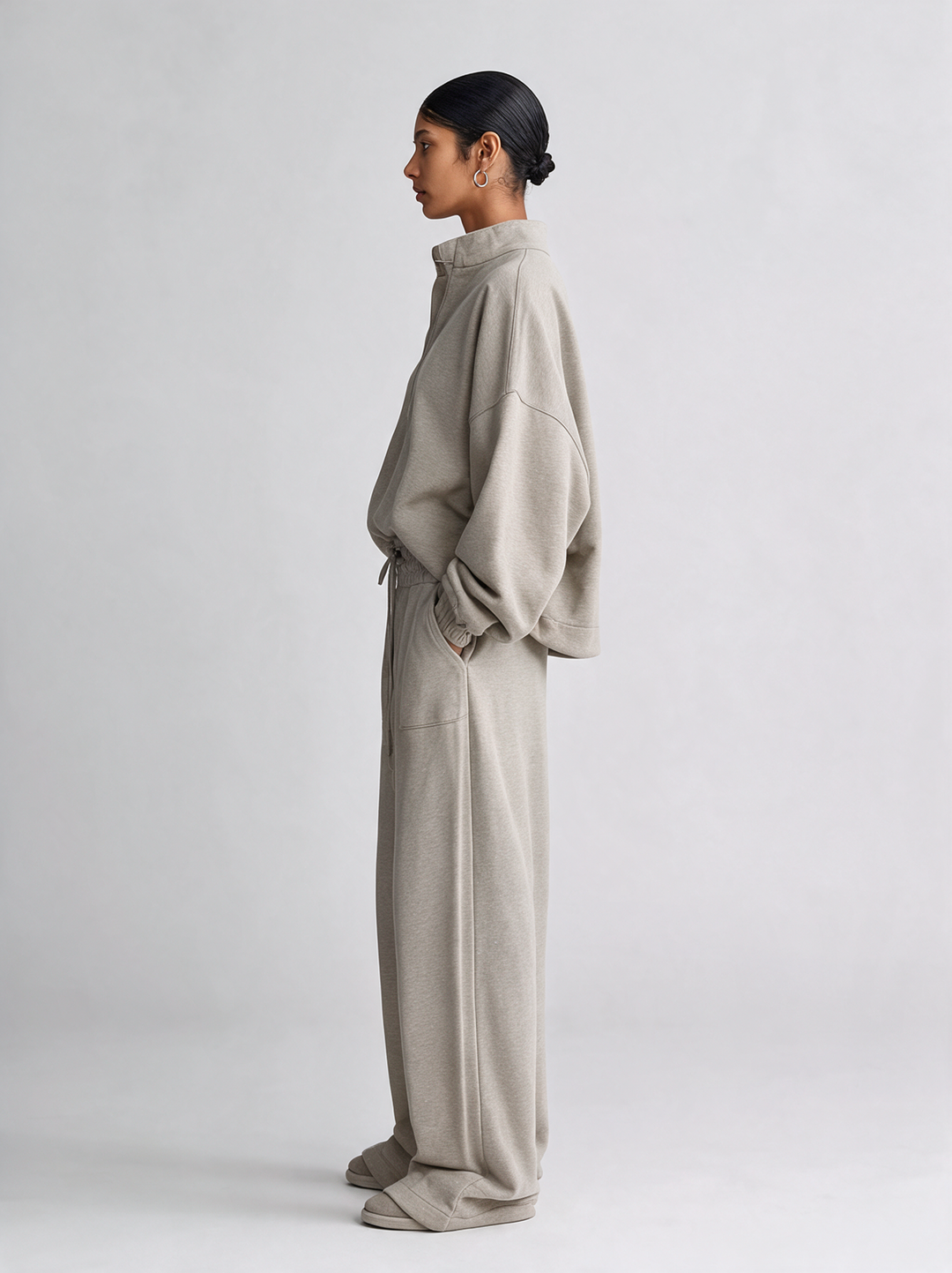 Women's Half‑Zip Stand‑Collar Oversized Sweatshirt MDZ0748I3R