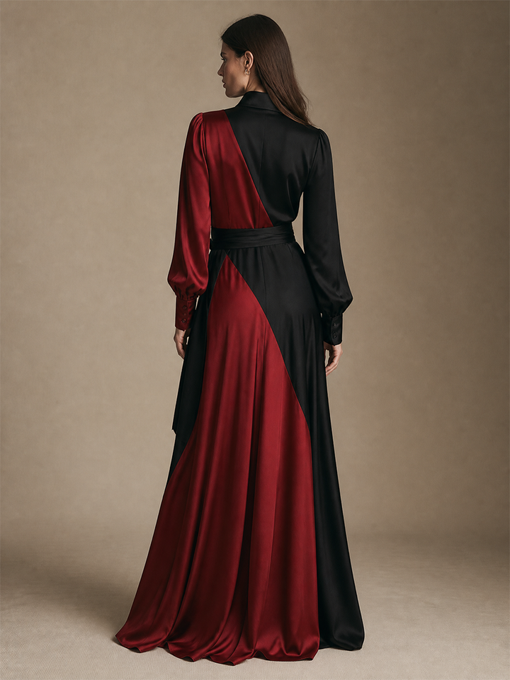 Women's Color‑Block Satin Wrap Maxi Dress MDZ0716I5LYL