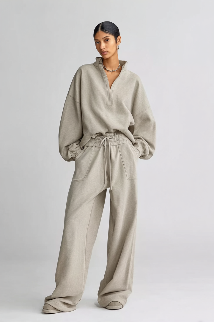 Women's Half‑Zip Stand‑Collar Oversized Sweatshirt MDZ0748I3R