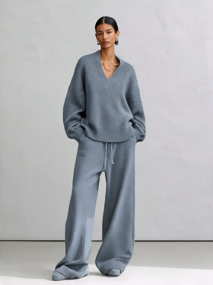 Women's V‑Neck Oversized Ribbed Knit Sweater MDZ0701I4R