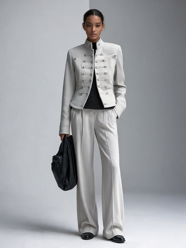 Women's Military‑Inspired Stand‑Collar Cropped Jacket MDZ0842I7R