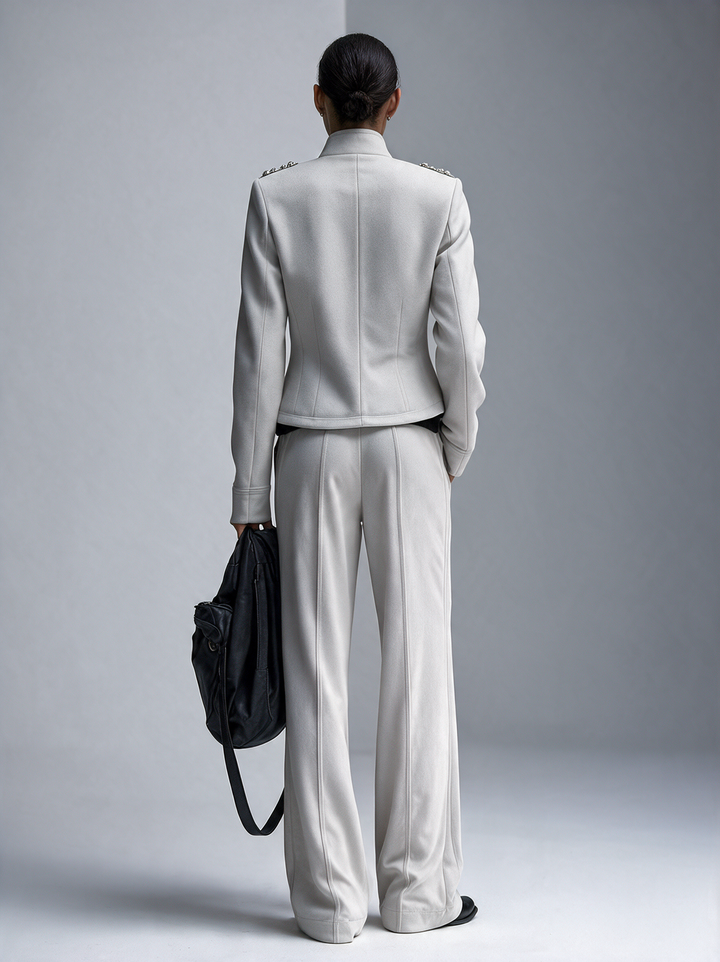 Women’s Military‑Inspired Stand‑Collar Cropped Jacket & Flared Trouser Set MDZ0851I3R