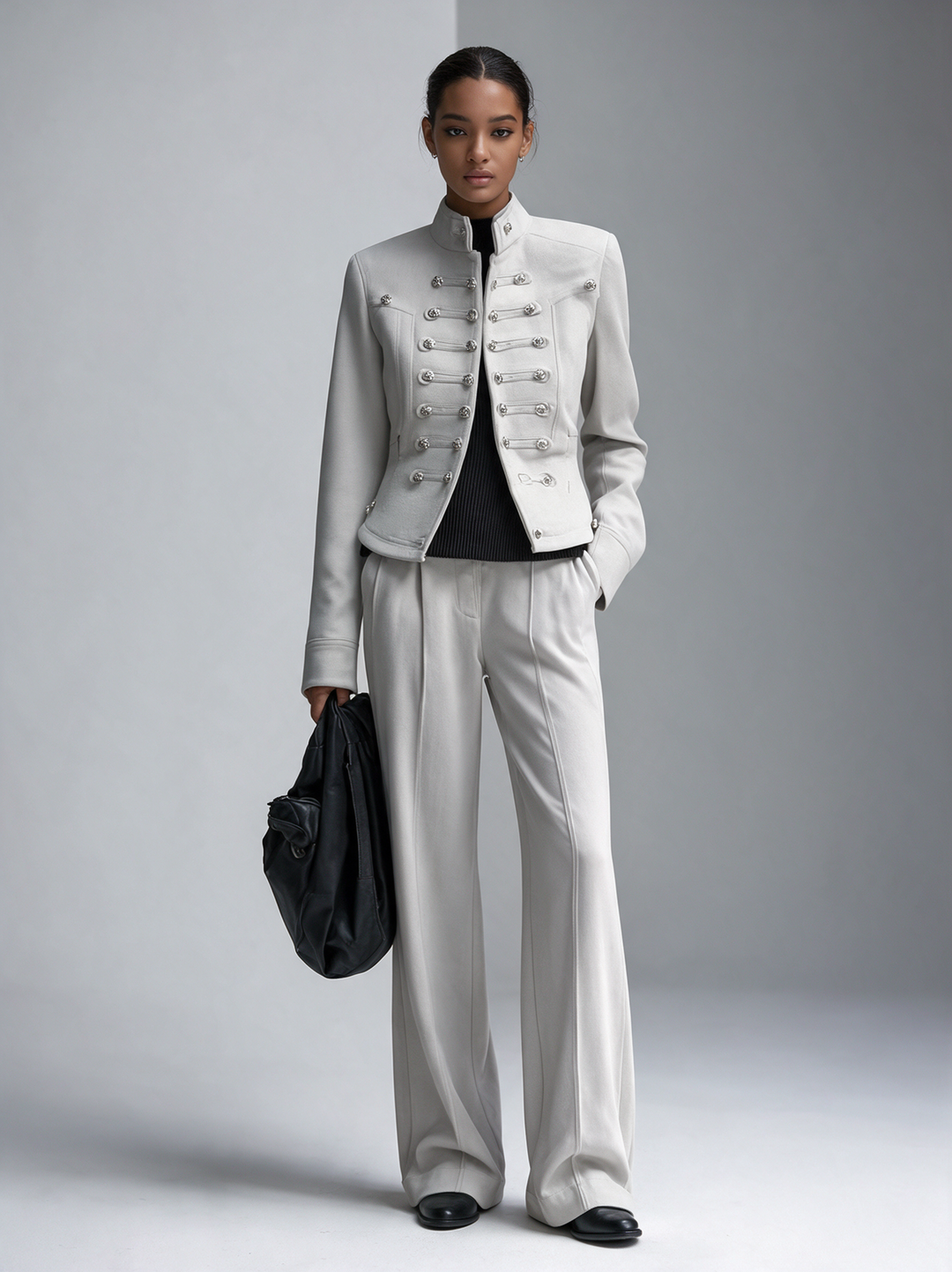 Women’s Military‑Inspired Stand‑Collar Cropped Jacket & Flared Trouser Set MDZ0851I3R
