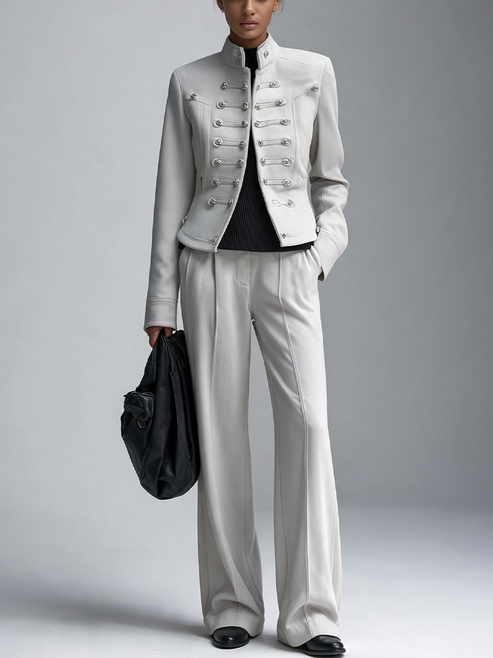 Women’s Military‑Inspired Stand‑Collar Cropped Jacket & Flared Trouser Set MDZ0851I3R