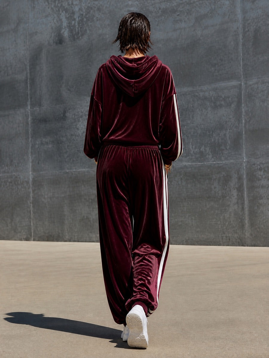 Women's Velvet Hoodie & Jogger Pants Set with Side Stripes