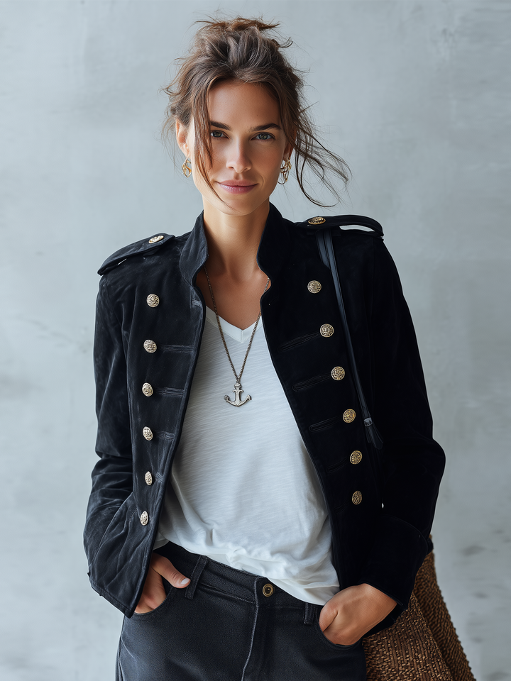 Women's Vintage-Style Cropped Suede Napoleon Jacket