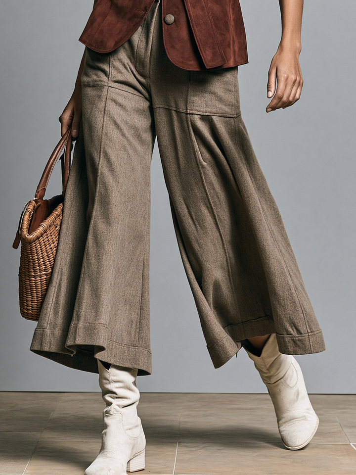 Pantalones anchos de mujer de mezcla de lana, estilo vintage y corte cropped
