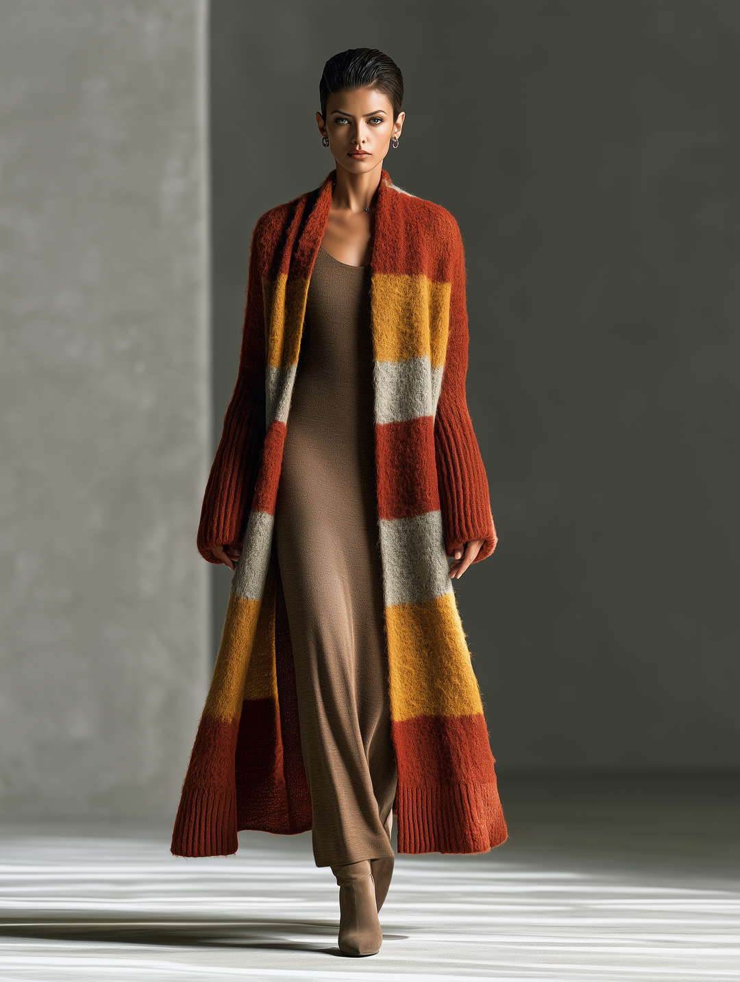 Women's Striped Mohair Rust Orange Duster Cardigan