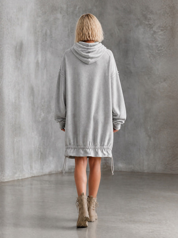 Women's Oversized Drawstring Hem Grey Hoodie Dress