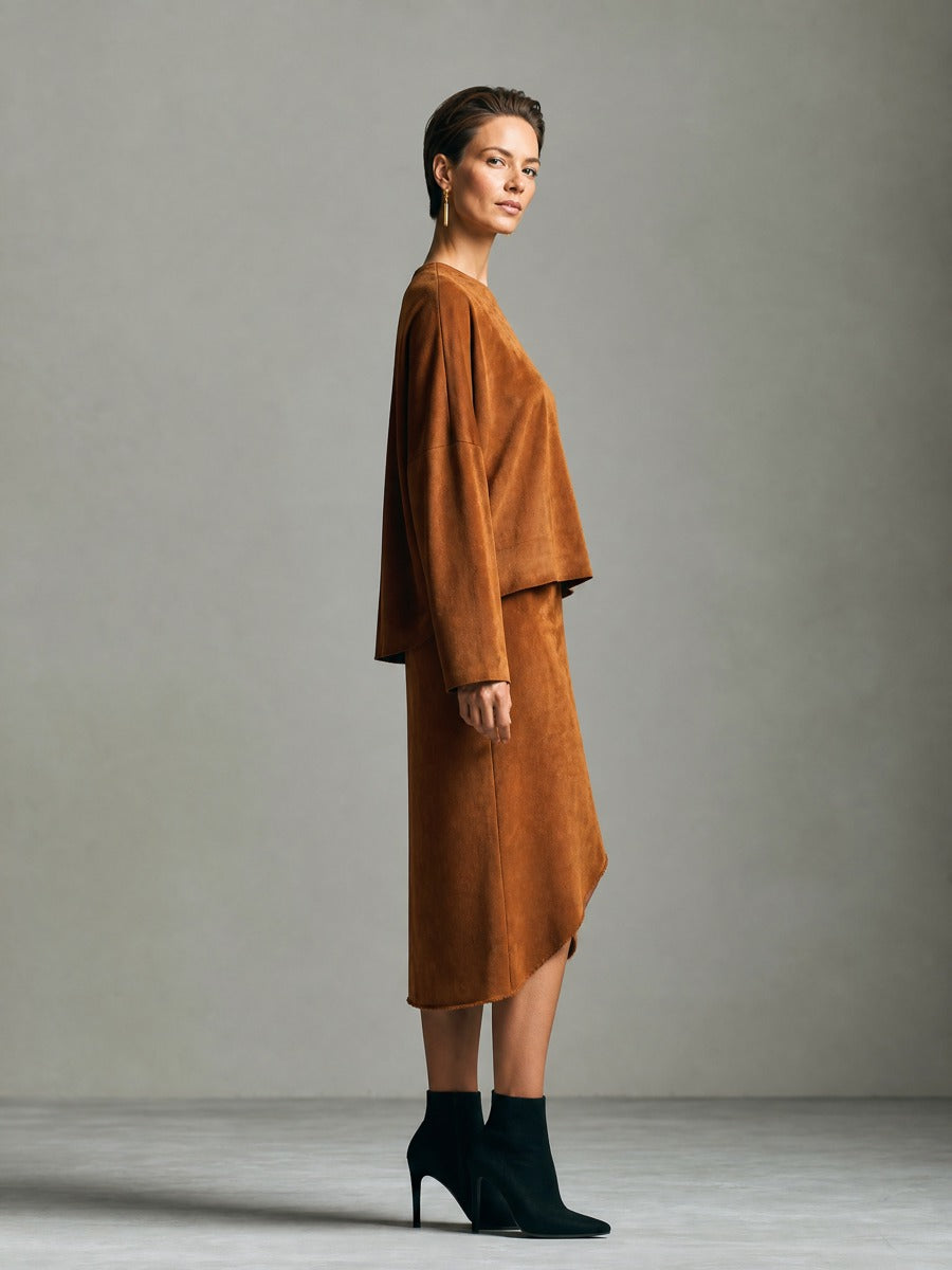 Women's Raw Edge Asymmetric Hem Brown Set