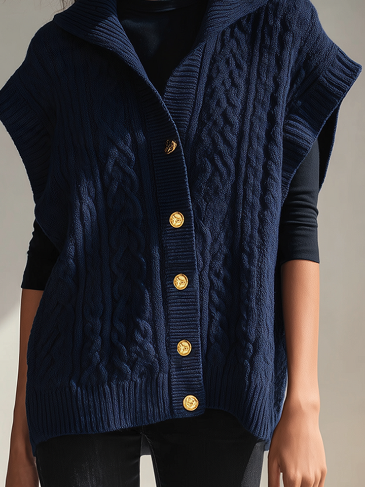 Women's Sleeveless Cable-Knit Cardigan With Collar