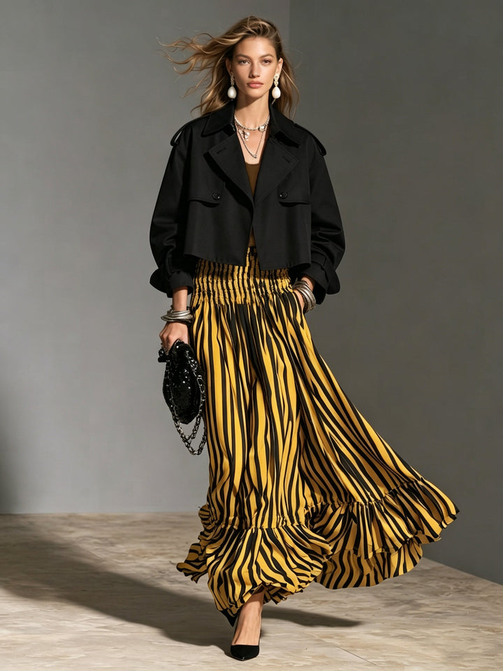 Women's Casual Black Cropped Woven Trench Coat