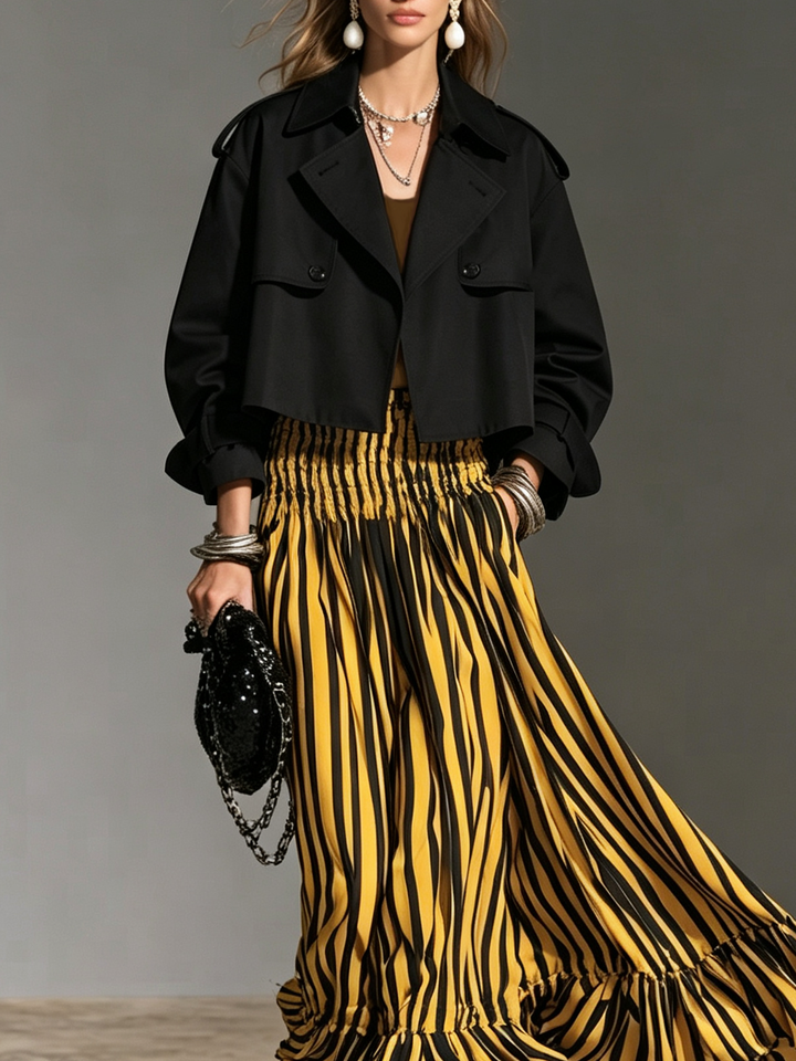 Women's Casual Black Cropped Woven Trench Coat