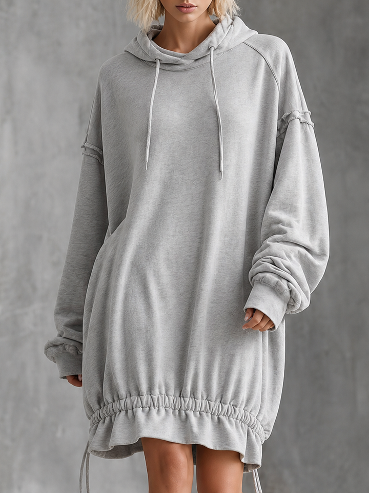 Women's Oversized Drawstring Hem Grey Hoodie Dress