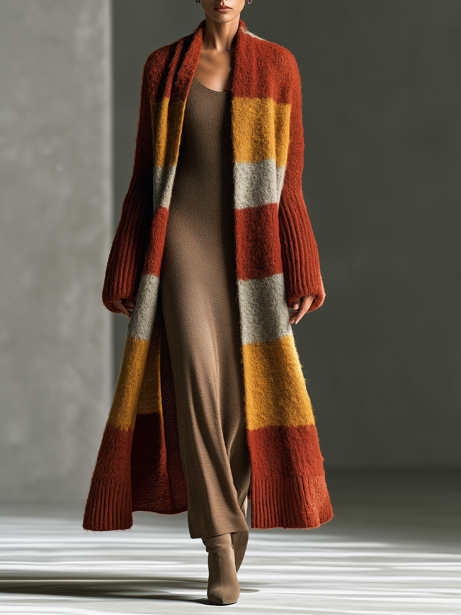 Women's Striped Mohair Rust Orange Duster Cardigan
