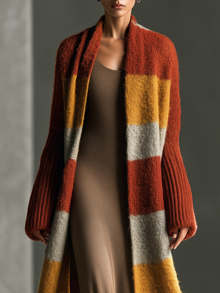 Women's Striped Mohair Rust Orange Duster Cardigan