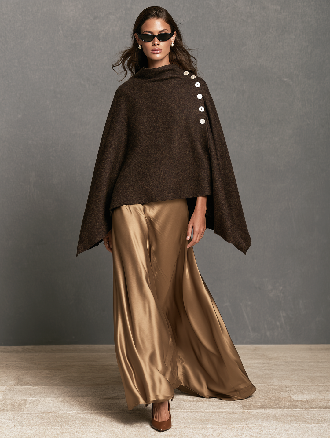 Chal de mezcla de lana marrón oscuro informal para mujer
