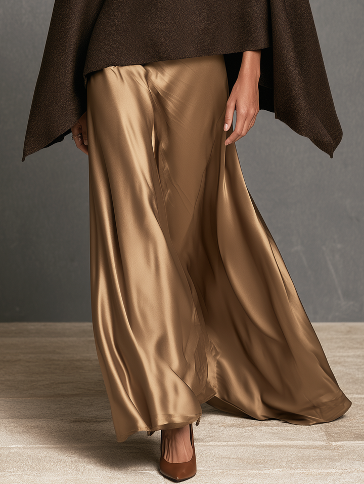 Women's Casual Gold Satin Maxi Skirt