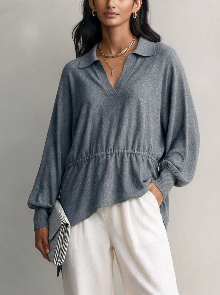 Women's Casual Grey Stretch-Knit Long-Sleeve Top