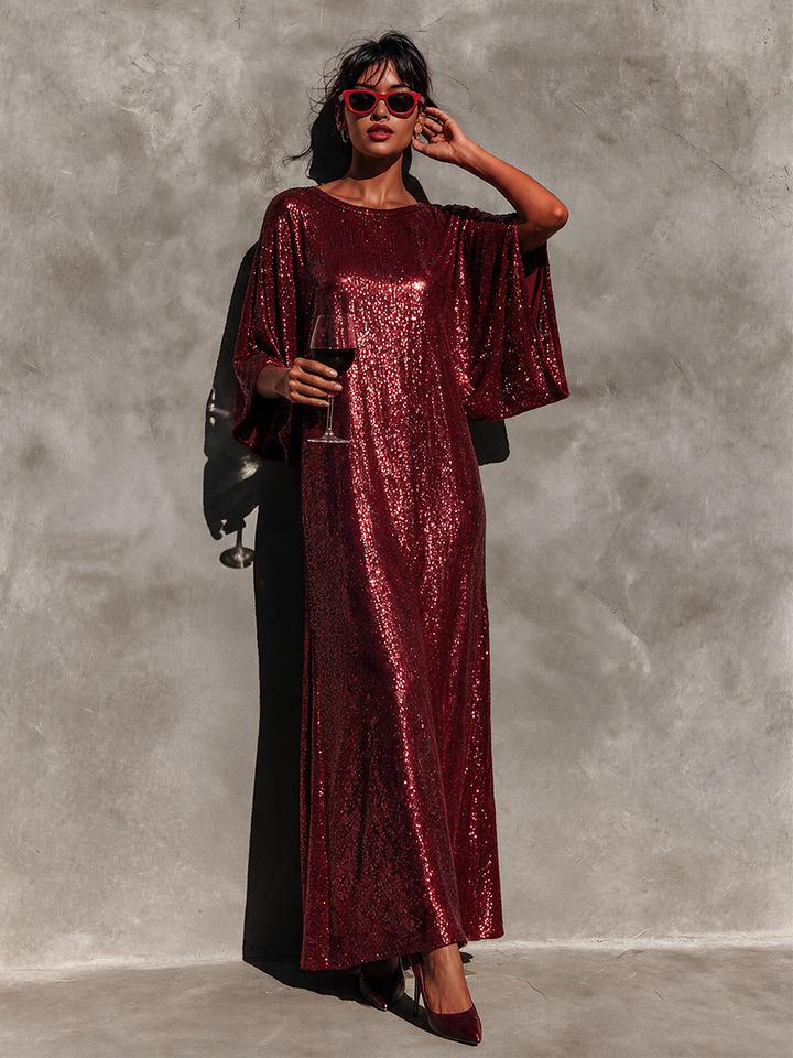Women's Sequin Batwing Sleeve Maxi Party Dress